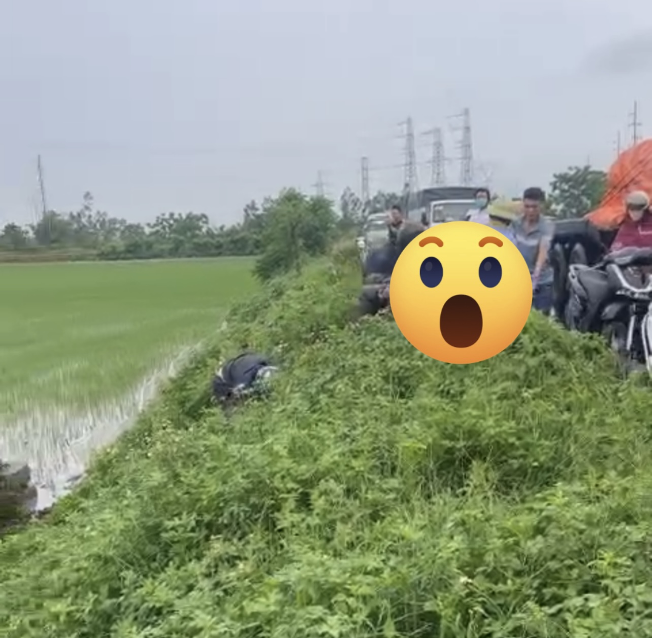 Hiện trường toàn cảnh vụ xe bê tông xuống ruộng tại đường Thuận Thành đi Quế Võ 1