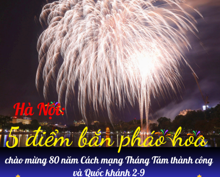 5 điểm bắn pháo hoa mừng Quốc khánh 2025 tại Hà Nội