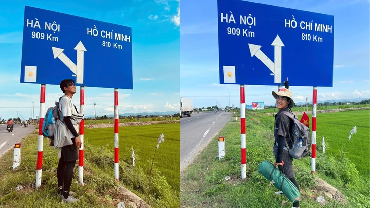 Hai bạn trẻ đi bộ xuyên Việt từ TP.HCM ra Hà Nội mừng Quốc khánh 2-9
