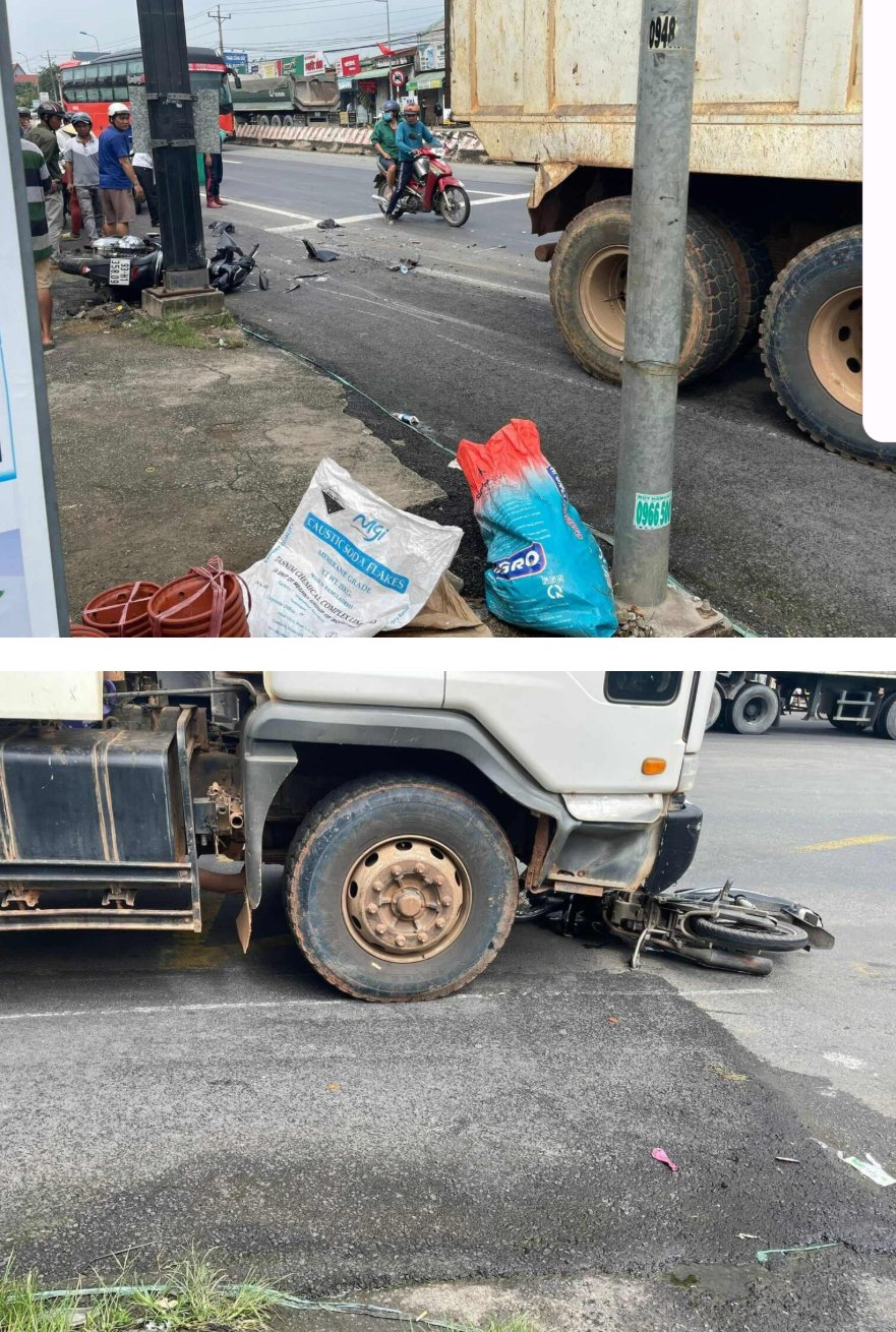 Phú giáo,Bình Dương (cũ) :kinh hoàng đang dừng đèn đỏ thì bất ngờ xe ben lao tới,hiện chưa rõ thương vong