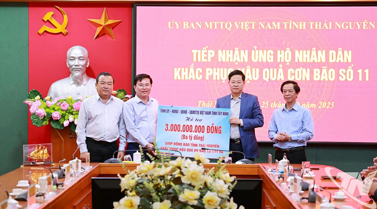 Tây Ninh hỗ trợ 3,3 tỷ đồng giúp Thái Nguyên khắc phục hậu quả bão lũ