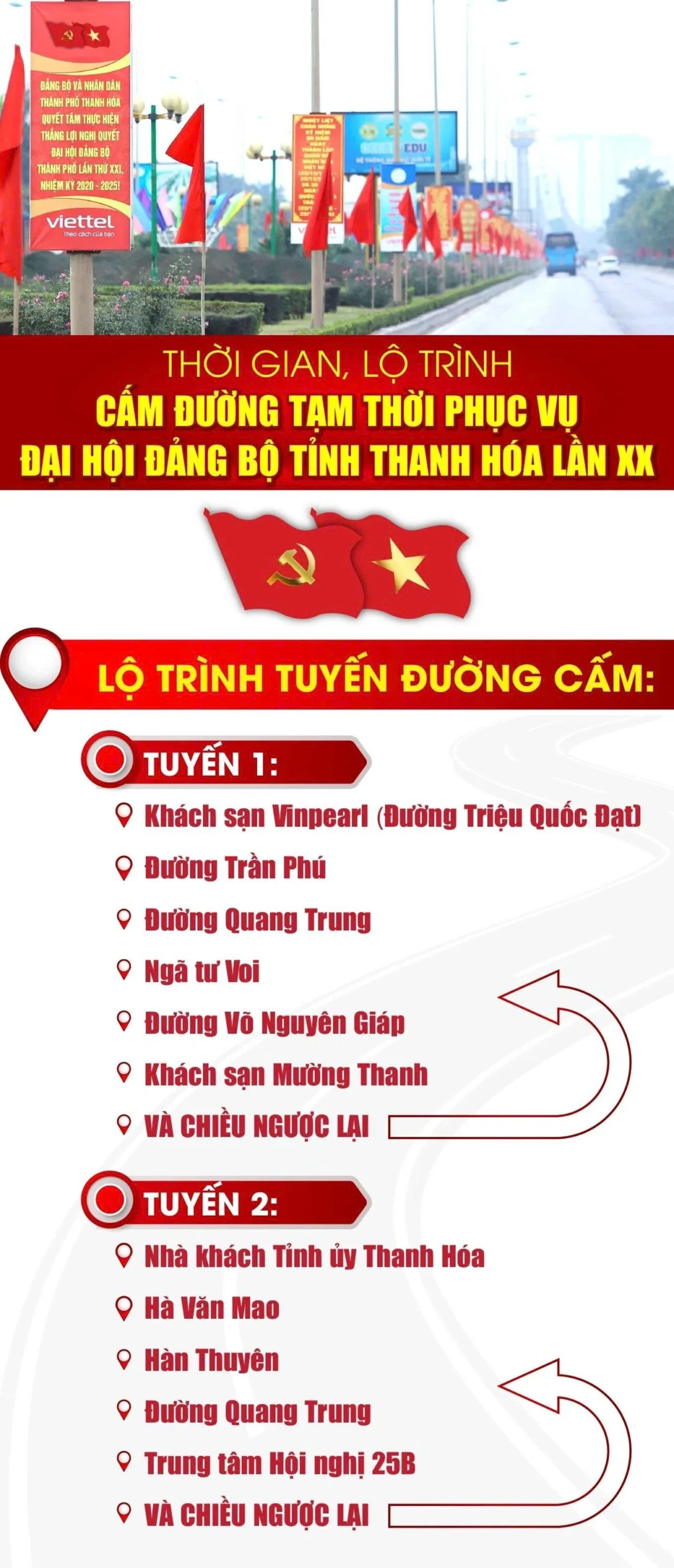 Thanh Hóa cấm nhiều tuyến đường phục vụ Đại hội Đảng bộ