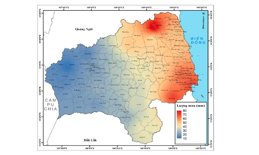Khu vực Phía Đông Gia Lai mưa vừa đến mưa to, phía Tây mưa rào, giông rải rác