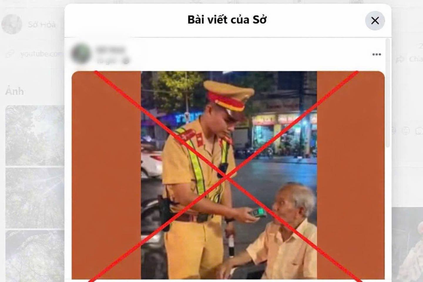 Dựng ảnh AI cụ ông bị CSGT thổi nồng độ cồn, nam thanh niên bị xử phạt 5 triệu đồng.