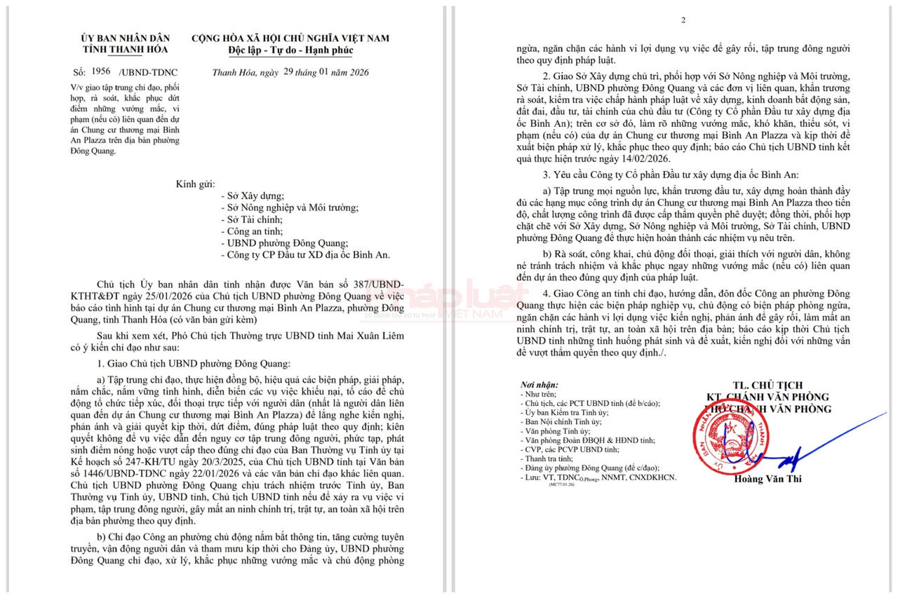 Thanh Hóa yêu cầu rà soát toàn diện dự án Chung cư Bình An Plazza, không để phát sinh “điểm nóng” khiếu kiện