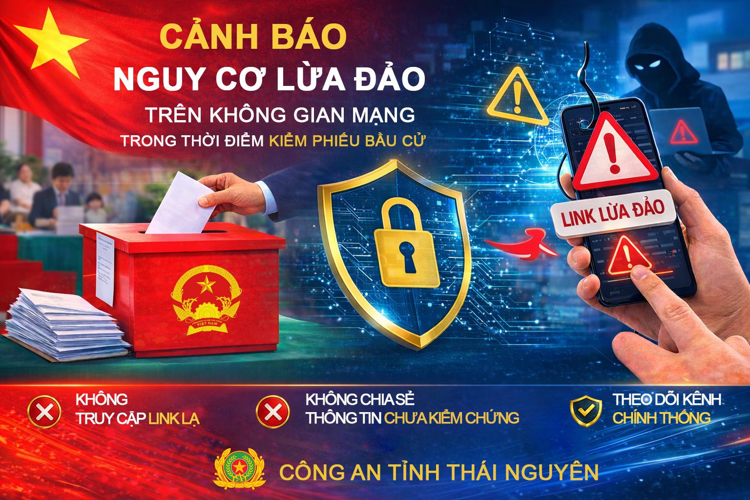 Công an tỉnh Thái Nguyên cảnh báo thủ đoạn lừa đảo trực tuyến lợi dụng kết quả kiểm phiếu bầu cử