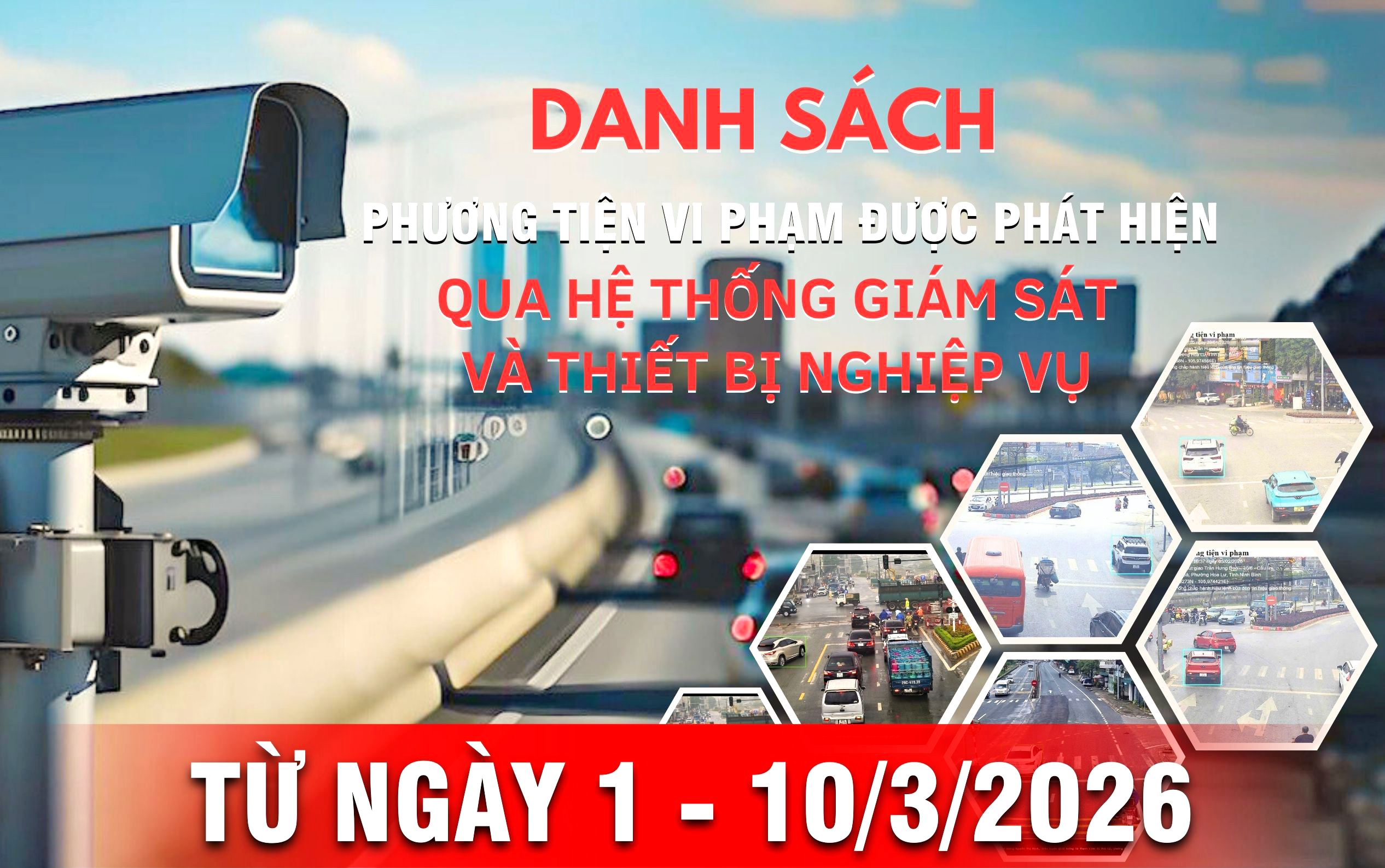 Danh sách phương tiện vi phạm giao thông được phát hiện qua hệ thống giám sát và thiết bị nghiệp vụ từ ngày 1