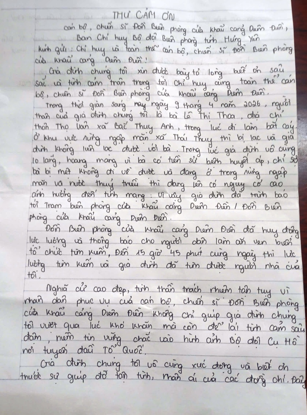 Bức thư cảm ơn bộ đội của gia đình bà lão bị lạc trong rừng ngập mặn - 2