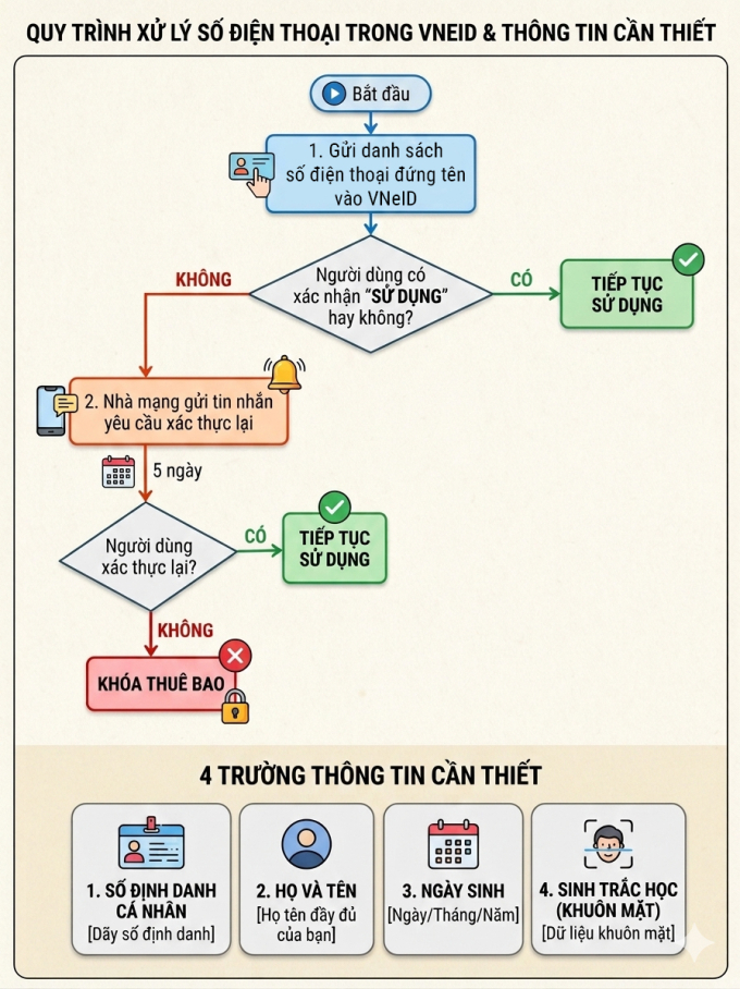 Quy trình xác thực thông tin số điện thoại. Đồ họa: Lưu Quý/Gemini