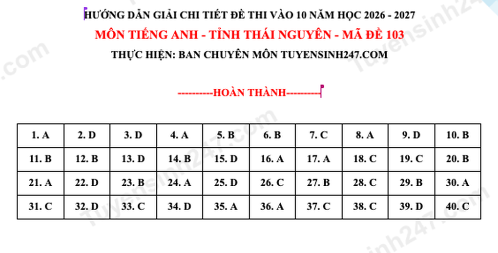 Đề thi và đáp án môn tiếng Anh lớp 10 Thái Nguyên năm 2026 - 5