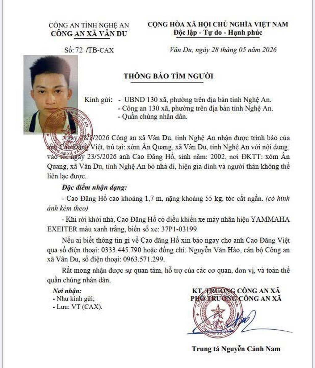 Công an phát thông báo đến 130 xã, phường tìm nam thanh niên mất liên lạc - 1