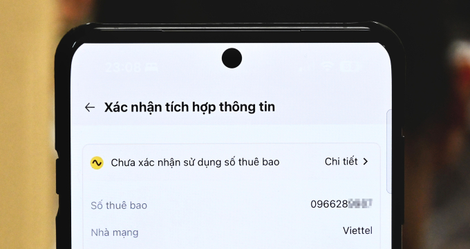 Giao diện xác nhận trạng thái sử dụng thuê bao di động trên ứng dụng VNeID. Ảnh: Trọng Đạt
